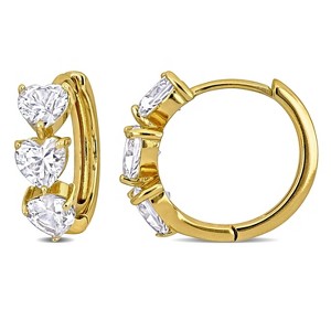 EVERLY JEWELRY | Yellow Plated Sterling Silver 3 1/3 CT TGW Heart shape Created White Sapphire Hoop Earrings - 1 of 4