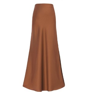 INSPIRE CHIC Women Satin Maxi Elastic High Waist Side Slit Flowy Long for Party Wedding Skirt - 1 of 4