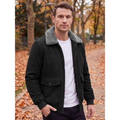 INSPIRE CHIC Men's Winter Outwear Zip Up Side Pockets Thickened Fleece Lined Corduroy Coat Large Black — фото 4