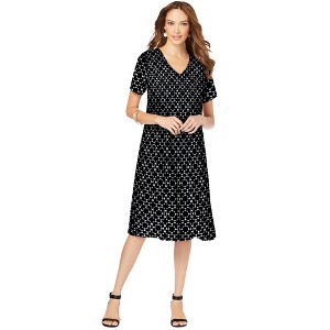 Roaman's Women's Plus Size Ultrasmooth V Neck Swing Dress - 1 of 4