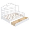 Full Size House Bed with Drawers and Storage Shelves, Kids Platform Bed with Fence Rails Wood Playhouse Tent Bed Frame for Girls Boys, White - 4 of 4