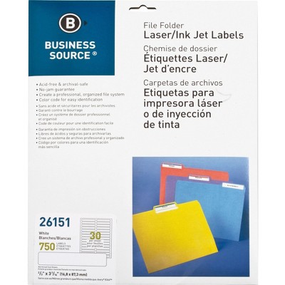 Business Source Filing Labels Laser/Inkjet 2/3"x 3-7/16" 750/PK White 26151