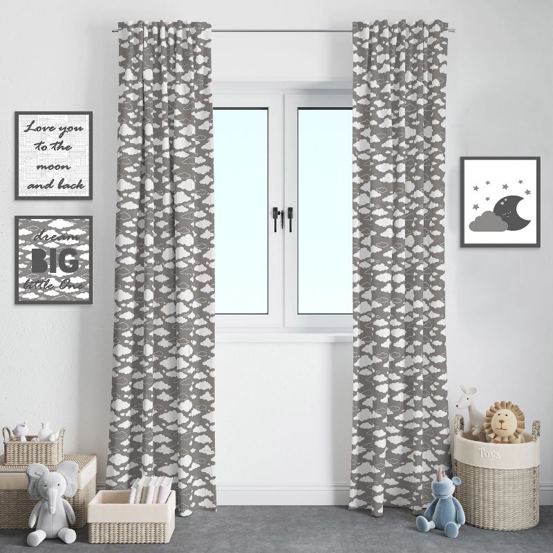 Bacati - Clouds in the City Grey Cityscape Cotton Printed Single Window Curtain Panel, 3 of 7