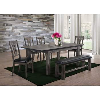 6pc Grayson Extendable Dining Table with Padded Seats Gray Oak - Picket House Furnishings