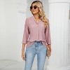 Women's V-Neck Jacquard Loose Fit Blouse 3/4 Sleeve Turn-Down Collar Casual T-Shirt Top - 4 of 4