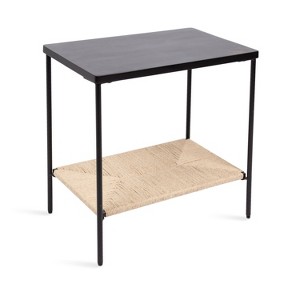 Kate and Laurel Mandell Wood and Natural Woven Side Table, 22x14x22, Natural and Black - 1 of 4