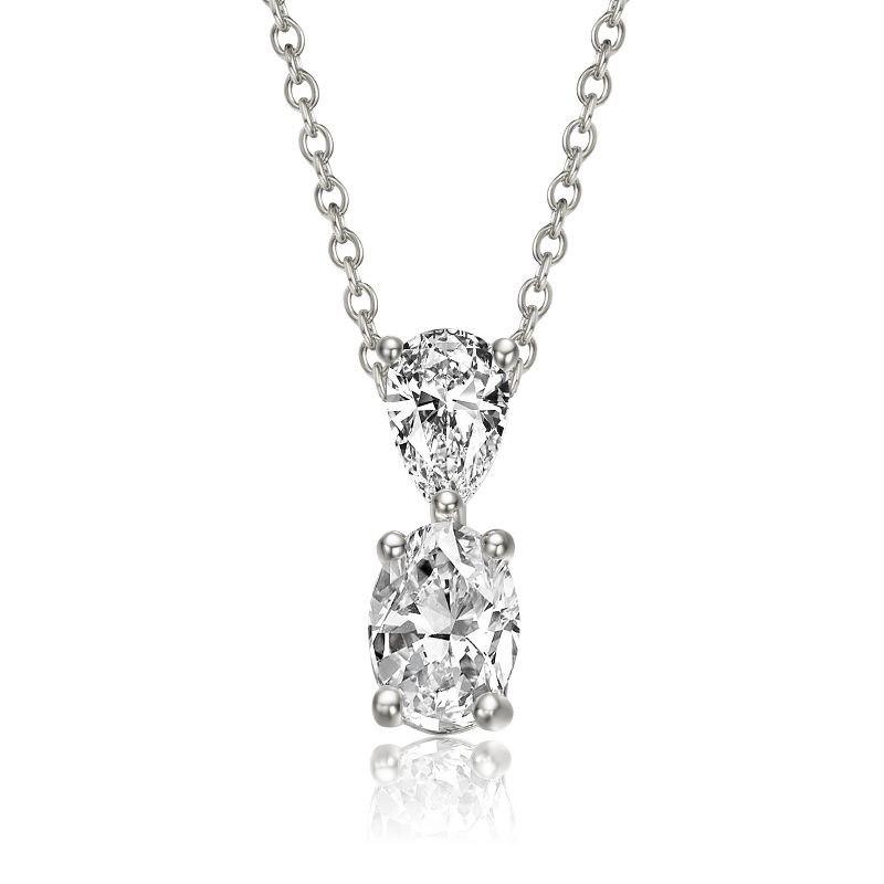 Guili Elegant White Gold Plated Two-Stone Drop Pendant Necklace with Lab-Created Moissanite – Sparkling and Sophisticated Design