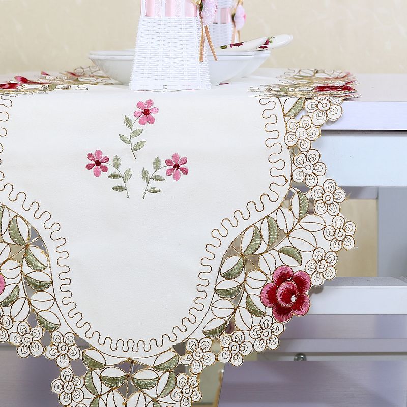 PiccoCasa Flowers Dining Table Runner Embroidered Tassel Floral Lace 15x59 Inches Red Rose, 2 of 7