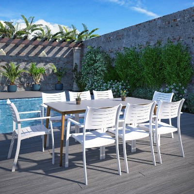 Heathfield 9pc Patio Dining Set with Rectangular Table Teak Finish - Amazonia