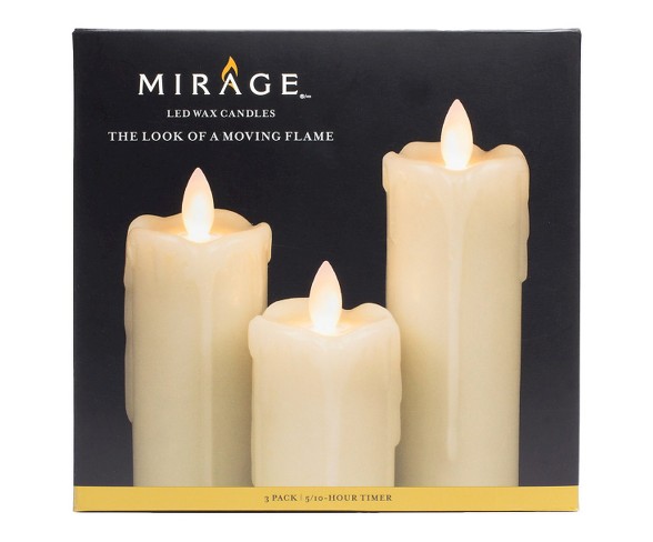 3pc Battery Operated LED Pillar Candle Set Cream - Mirage&#174;