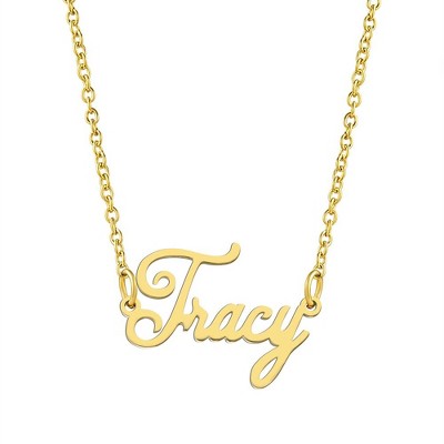 KISPER 18K Gold Plated Stainless Steel Personalized Name Pendant Necklace