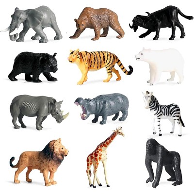 TEMI 12-Piece Mini Safari Animal Figurines Set, Realistic Jungle Zoo Toys for Cake Decor, Party Favors and Kids' Gifts