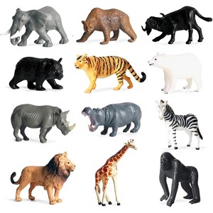 TEMI 12-Piece Mini Safari Animal Figurines Set, Realistic Jungle Zoo Toys for Cake Decor, Party Favors and Kids' Gifts - 1 of 4