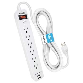 Digital Energy 6-Outlet Surge Protector Power Strip with 2 USB Ports (15-Foot Cord, White)