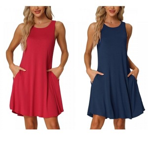 INSPIRE CHIC Women's 2 Pcs Sleeveless Crew-Neck Sleep Dress with Pockets Nightgown Set - 1 of 4