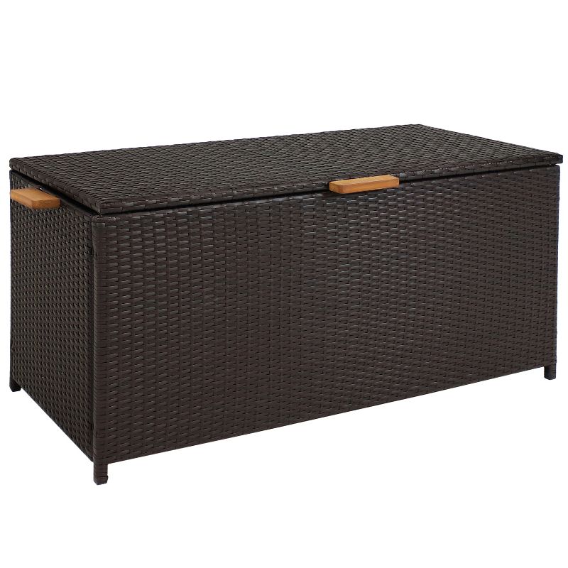 Sunnydaze 75 Gallon Indoor/Outdoor Acacia Wood and Resin Wicker Storage Deck Box with Hinged Lid, 1 of 13