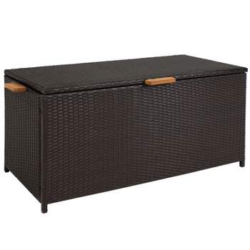 Sunnydaze 75 Gallon Indoor/Outdoor Acacia Wood and Resin Wicker Storage Deck Box with Hinged Lid