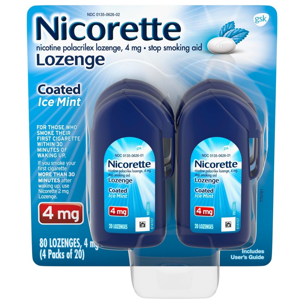 Nicorette 4mg Coated Nicotine Lozenge Stop Smoking Aid - Ice Mint - 80ct