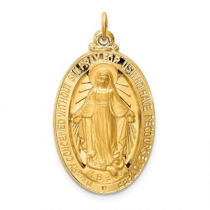 Black Bow Jewelry 14k Yellow Gold Solid 3D Oval Miraculous Medal Pendant - 1 of 4