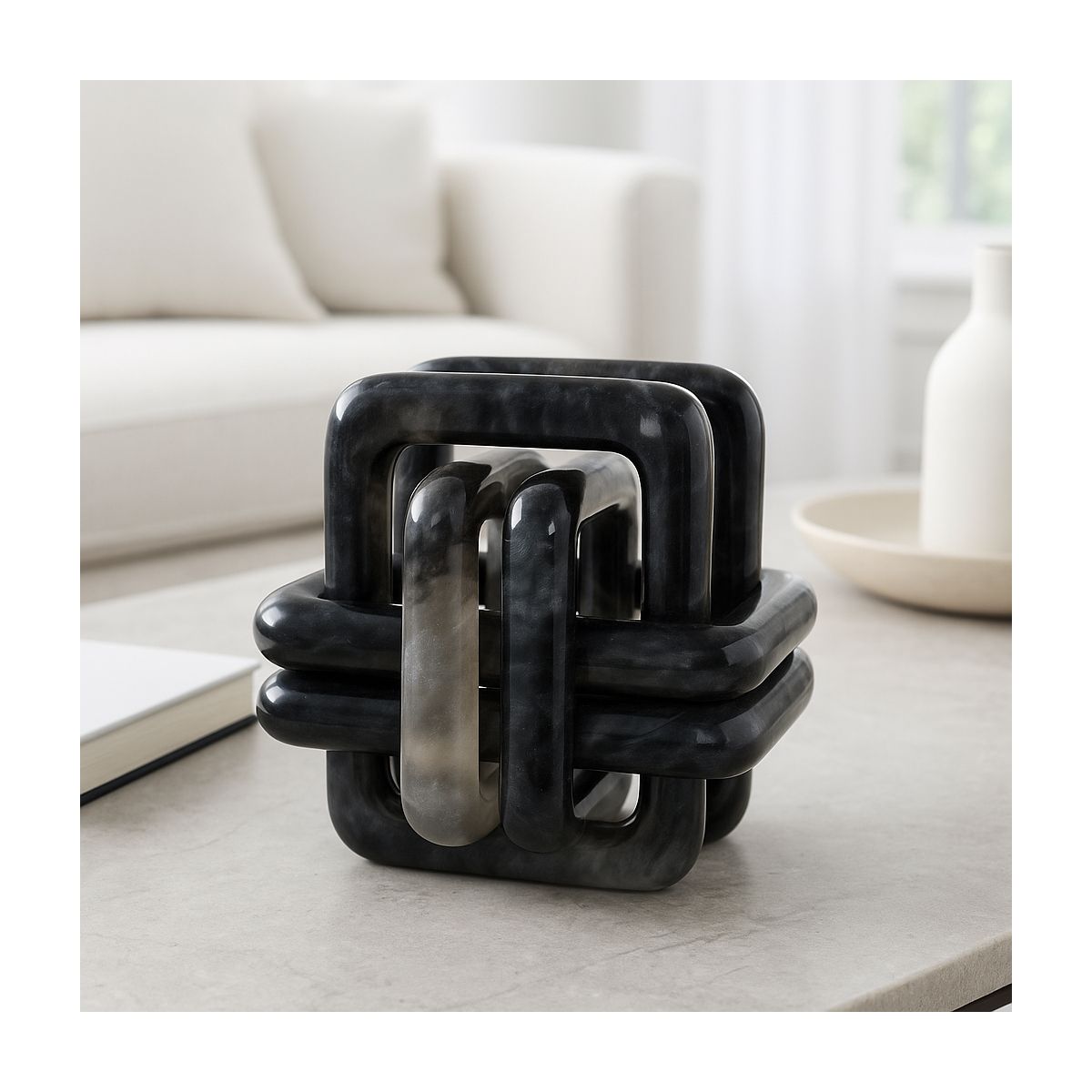 Marble Knot Sculpture for Shelf Accents, Room Styling, Office Design - Modern Statues Living Room Decor or Coffee Table Display, Home Décor