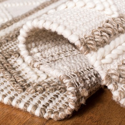 Taupe and Ivory Geometric Wool Cotton Runner Rug