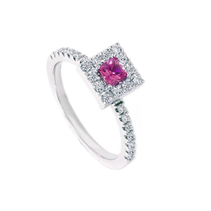 Pompeii3 1/2ct Pink Sapphire Princess Cut Diamond Ring 14K White Gold, 1 of 5