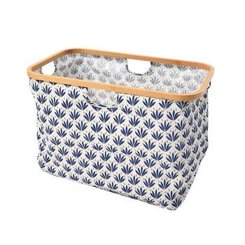Household Essentials Bamboo Rimmed Krush Basket with Cutout Handles Blue