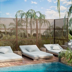MAYEERTY Room Divider Screen Jason 2-Grid Woven Brown Galvanized Sheet 72x47x16in 3-Piece Set - 1 of 4