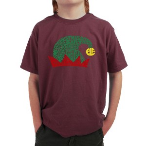 LA Pop Art Christmas Elf Hat - Boy's Word Art T-Shirt - 1 of 4