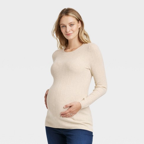 Ribbed Lightweight Crew Neck Maternity Sweater - Isabel Maternity