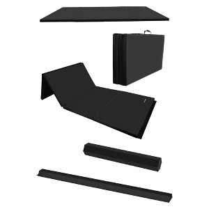 BalanceFrom Fitness 72 x 48 Inch All Purpose Exercise Mat Bundled with 8 Foot Balance Beam Foldable Gymnastic Activity Set, Black - 1 of 4