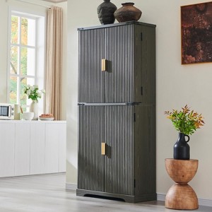SinCiDo Fluted Kitchen Pantry with Doors and Adjustable Shelves, Modern Pantry Cabinet with Drawer, Wood Cupboard for Kitchen - 1 of 4