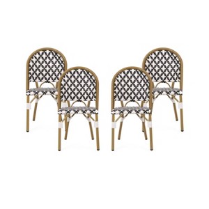 Christopher Knight Home Louna 4pk Outdoor French Cafe Chairs - Black/White/Bamboo - 1 of 4