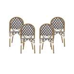 Louna 4pk Outdoor French Bistro Chairs - Black/White/Bamboo - Christopher Knight Home