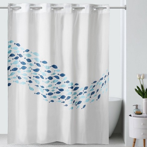 School Of Fish Peva Shower Curtain White Blue Hookless Target