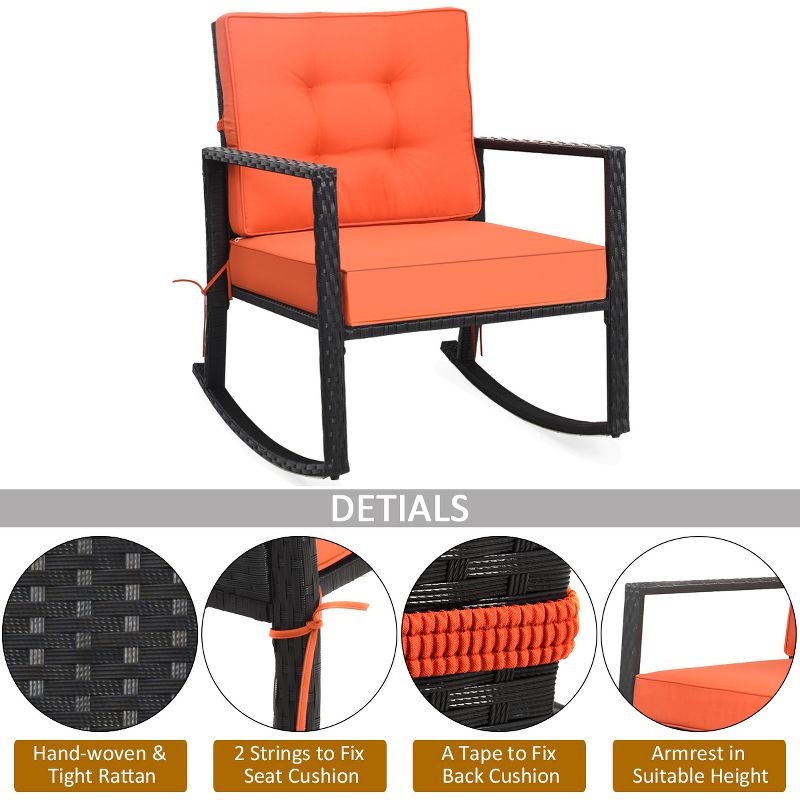 Costway Patio Rattan Rocker Chair Outdoor Glider Wicker Rocking Chair Cushion Lawn Deck, 4 of 10