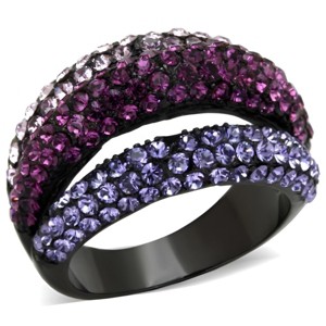 Slickblue Women's Layered Crystal Ring in IP Black – Purple, Fuchsia, Light Pink Stones, Full Band Effect, Sizes 5–10 - 1 of 4