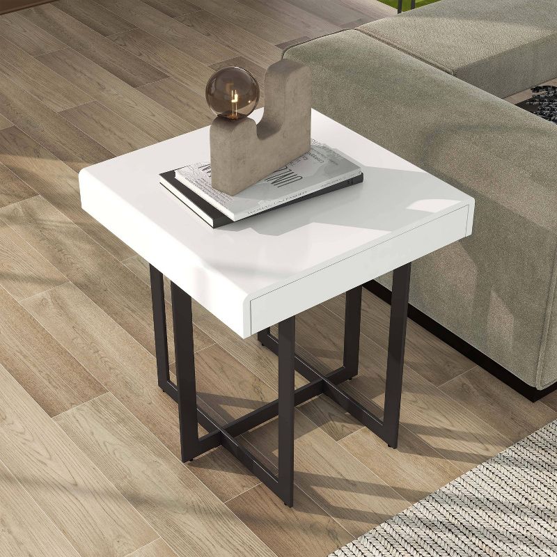 Neyo 22&#34; Square Mdf End Table with Drawer White - miBasics, 5 of 13