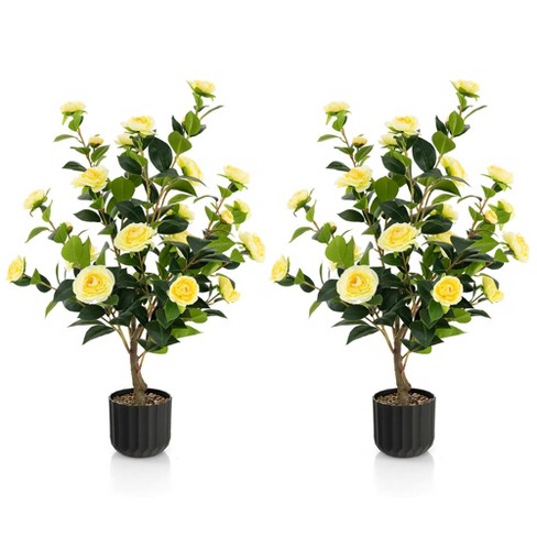 Tangkula 2-Pack 38" Artificial Camellia Tree Faux Floral Plant for Decoration Yellow - image 1 of 4