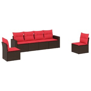 vidaXL 6 Piece Patio Sofa Set with Cushions Brown Poly Rattan - 1 of 4