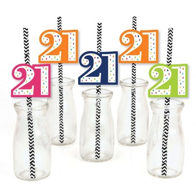 Big Dot of Happiness 21st Birthday - Cheerful Happy Birthday - Paper Straw Decor - Twenty-First Birthday Party Striped Decorative Straws - Set of 24