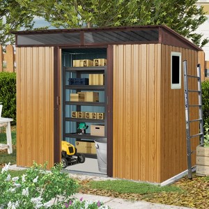 8ft x 6ft Outdoor Metal Storage with Lockable Sliding Doors and Transparent plate for Garden, Lawn  (White and Black) - 1 of 4