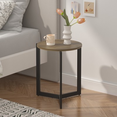 FONTOI Nightstands, Nightstand with Metal Frame, Round Side Table for Bedroom Living Room Balcony Office, Brown, 15.75"*19.68"*15.75"