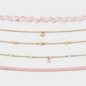 Girls' 5pk Necklace Set - Cat & Jack™ Pink/Gold