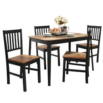 Costway 5PCS Mid Century Modern Black 29.5'' Dining Table Set 4 Chairs W/Wood Legs Kitchen Furniture