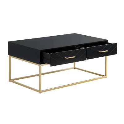Modern Rectangular Black and Gold Coffee Table with Storage