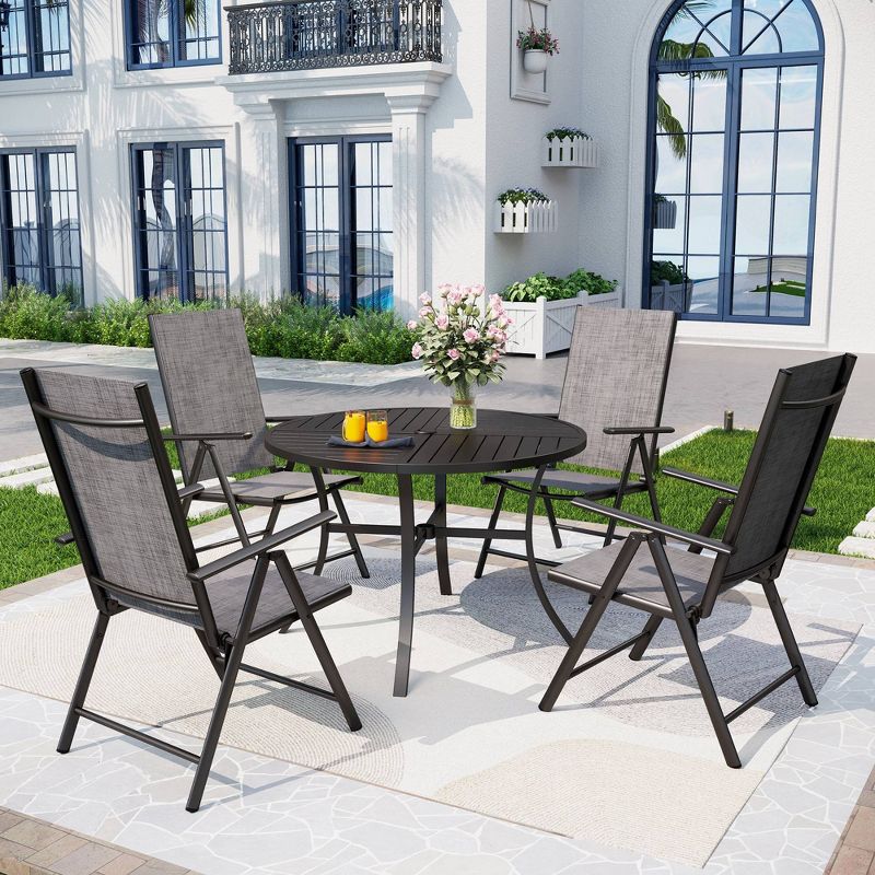 Captiva Designs 5pc Outdoor Dining Set with 7-Position Adjustable Folding Chairs & Round Metal Table with Umbrella Hole, 1 of 12