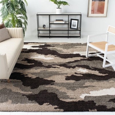 Gray and Beige Camouflage Shag Area Rug 8'6" x 12'