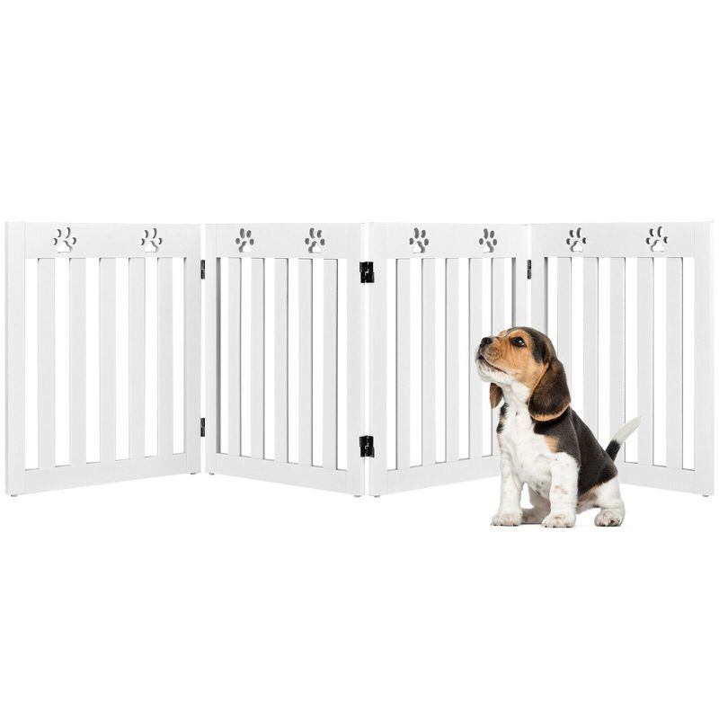 Costway 24'' Folding Wooden Freestanding Pet Gate Dog Gate W/360° Hinge White/Espresso, 1 of 11