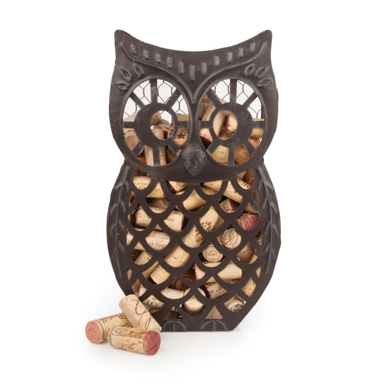 Twine Wise Owl Cork Holder, Decorative Wine Cork Storage and Decor, Set of 11, Metal with Brown Finish Owl Cork Display, 4 of 6